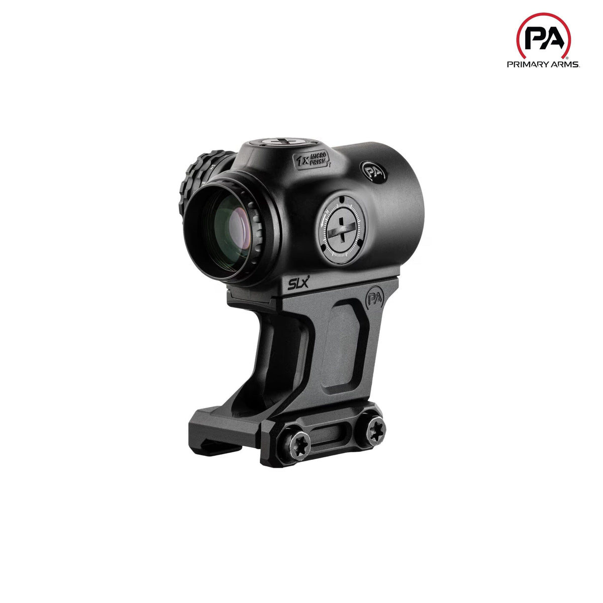 Primary Arms SLx 1X MicroPrismT scope, RDB illuminated T-Dot reticle etched into the prism glass
