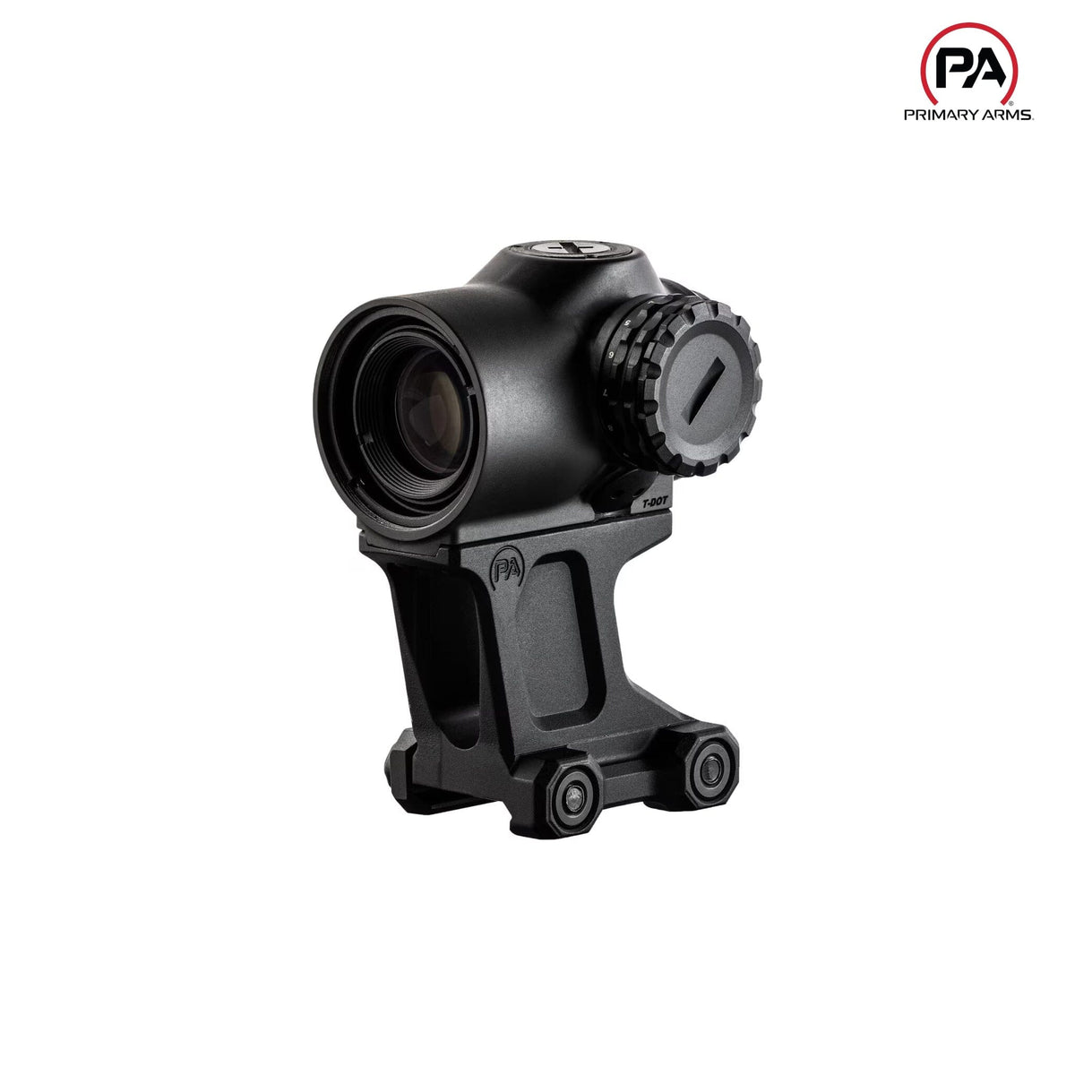 Primary Arms SLx 1X MicroPrismT scope, red ACSS Cyclops Gen II reticle on the Aimpoint H1 and T1 footprint