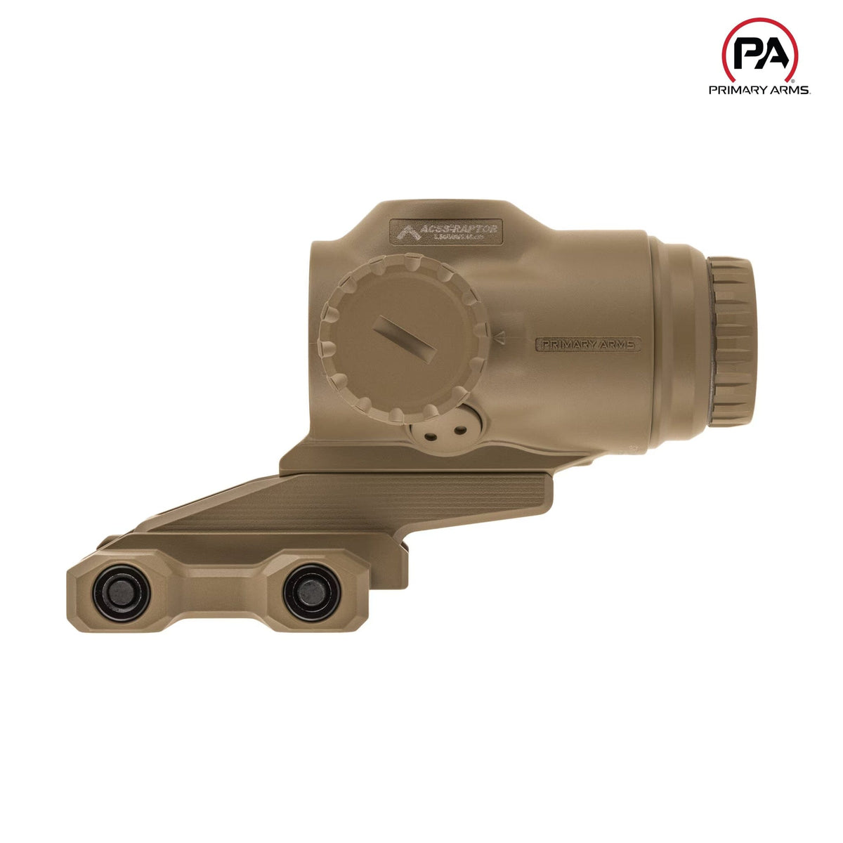 Primary Arms SLx 3X MicroPrism scope in Flat Dark Earth with an etched reticle usable with the illumination off