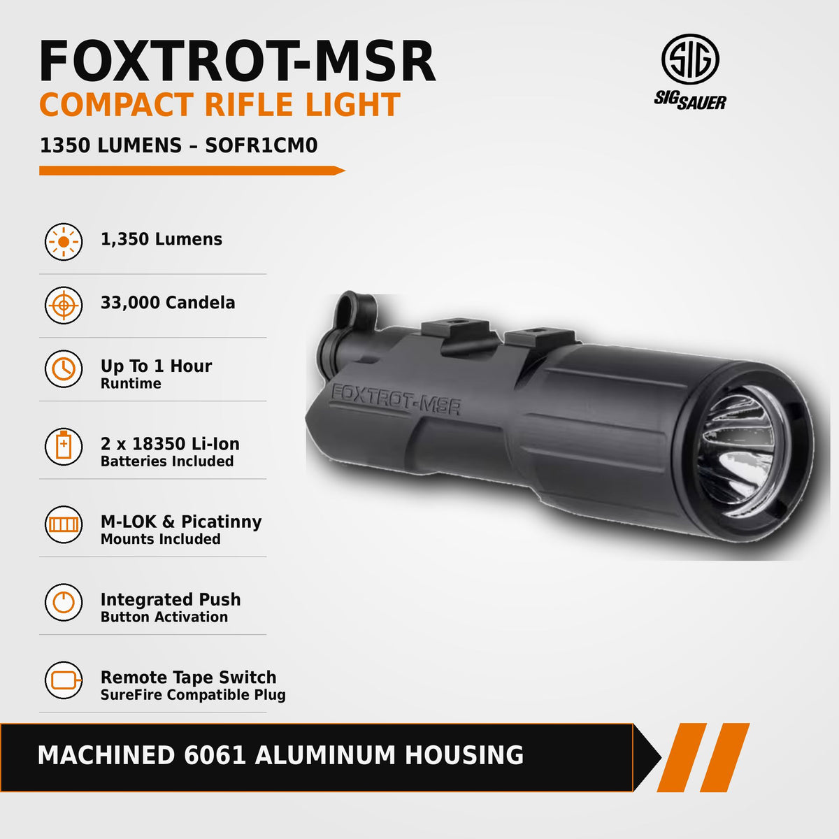 SIG Sauer FOXTROT-MSR Compact rifle weapon light producing 1350 lumens