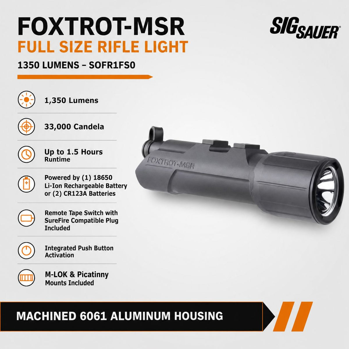 SIG Sauer FOXTROT-MSR Full Size rifle weapon light producing 1350 lumens