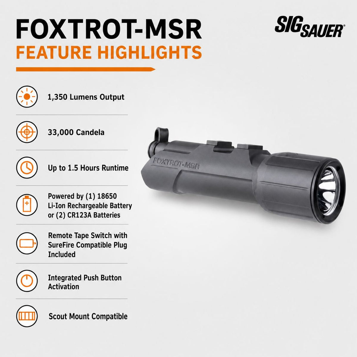 SIG Sauer FOXTROT-MSR Full Size weapon light with M-LOK mounting hardware