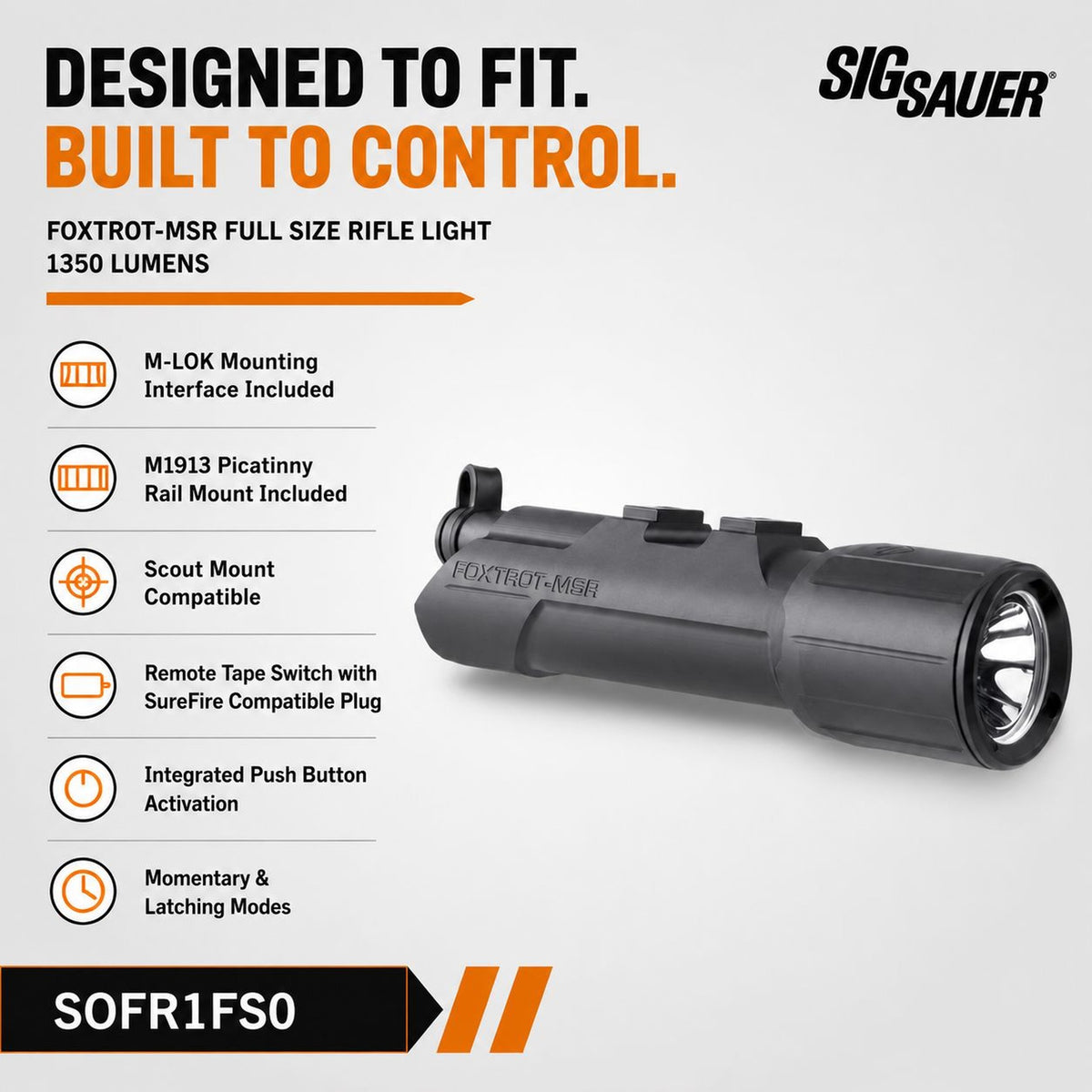 SIG Sauer FOXTROT-MSR Full Size weapon light with momentary and constant-on modes