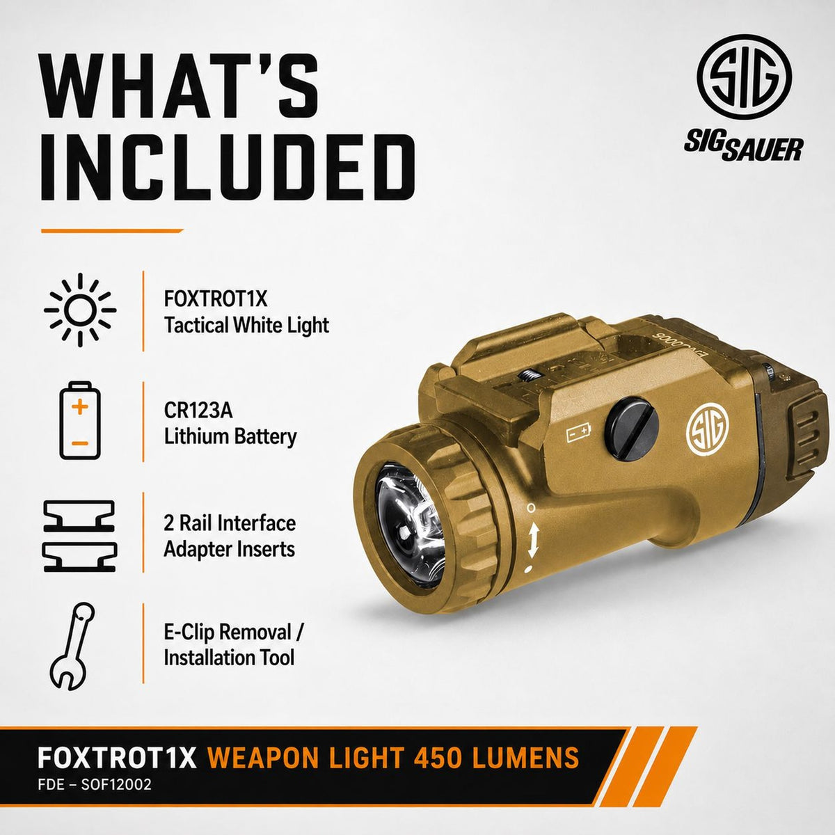 SIG Sauer FOXTROT1X 450 lumen Flat Dark Earth light with momentary and constant-on modes