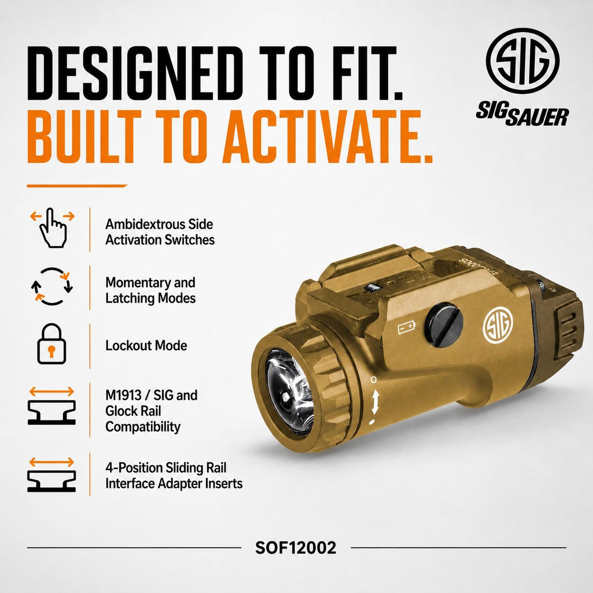 SIG Sauer FOXTROT1X weapon light in Flat Dark Earth with 450 lumen white LED output