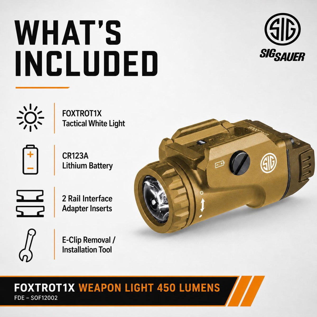 SIG Sauer FOXTROT1X Weapon Light 450 Lumens FDE – SOF12002
