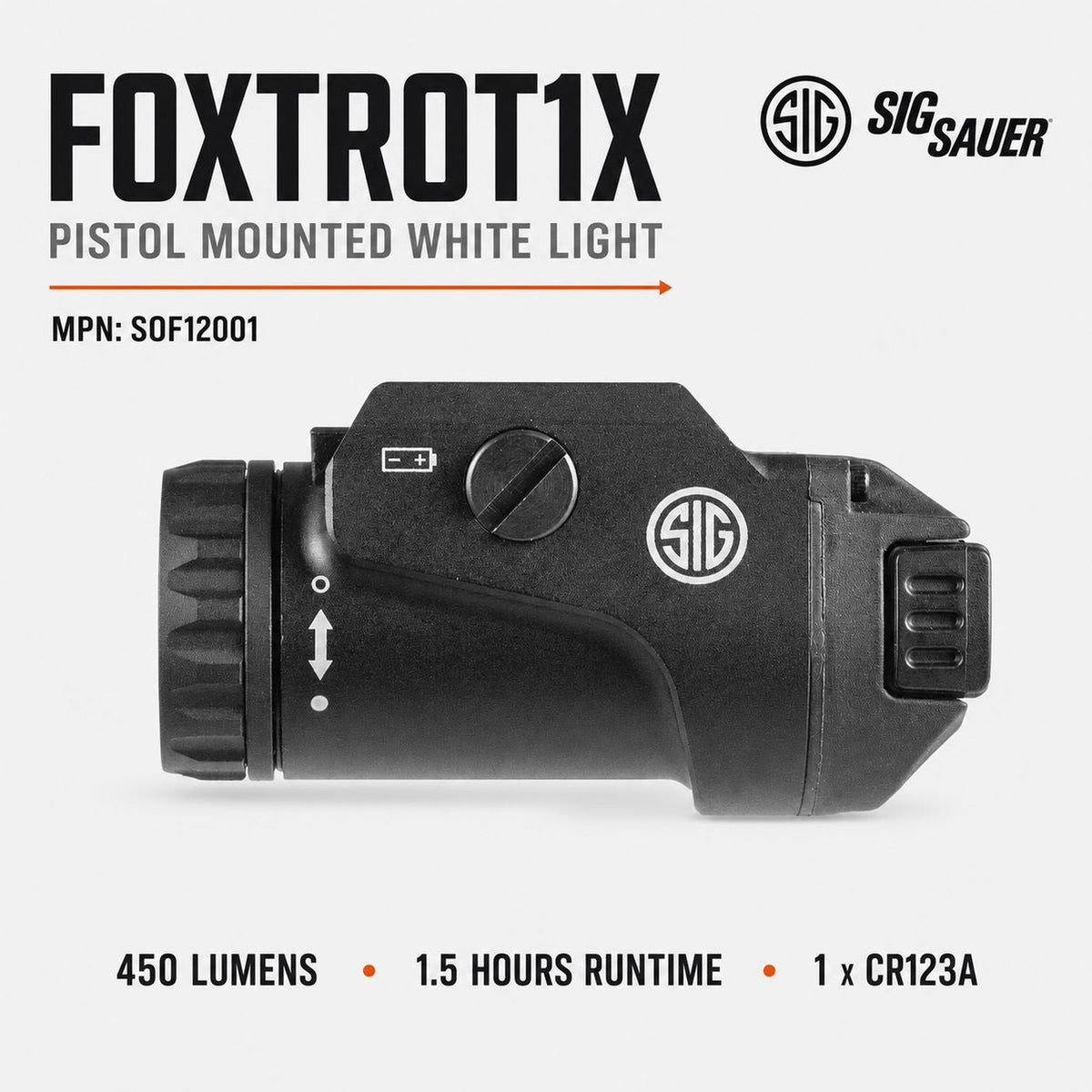 SIG Sauer FOXTROT1X 450 lumen compact black light for pistol accessory rails