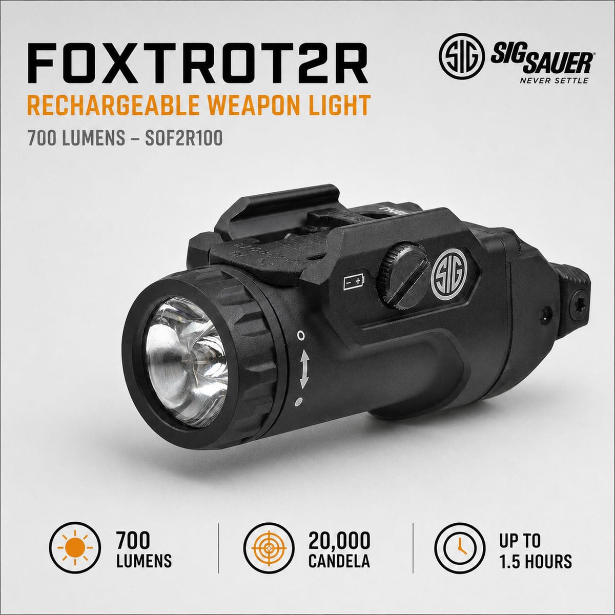 SIG Sauer FOXTROT2R rechargeable weapon light producing 700 lumens in matte black