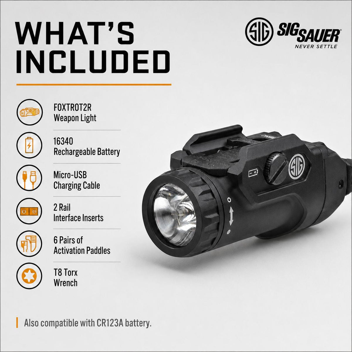 SIG Sauer FOXTROT2R 700 lumen black pistol light with momentary and constant-on modes