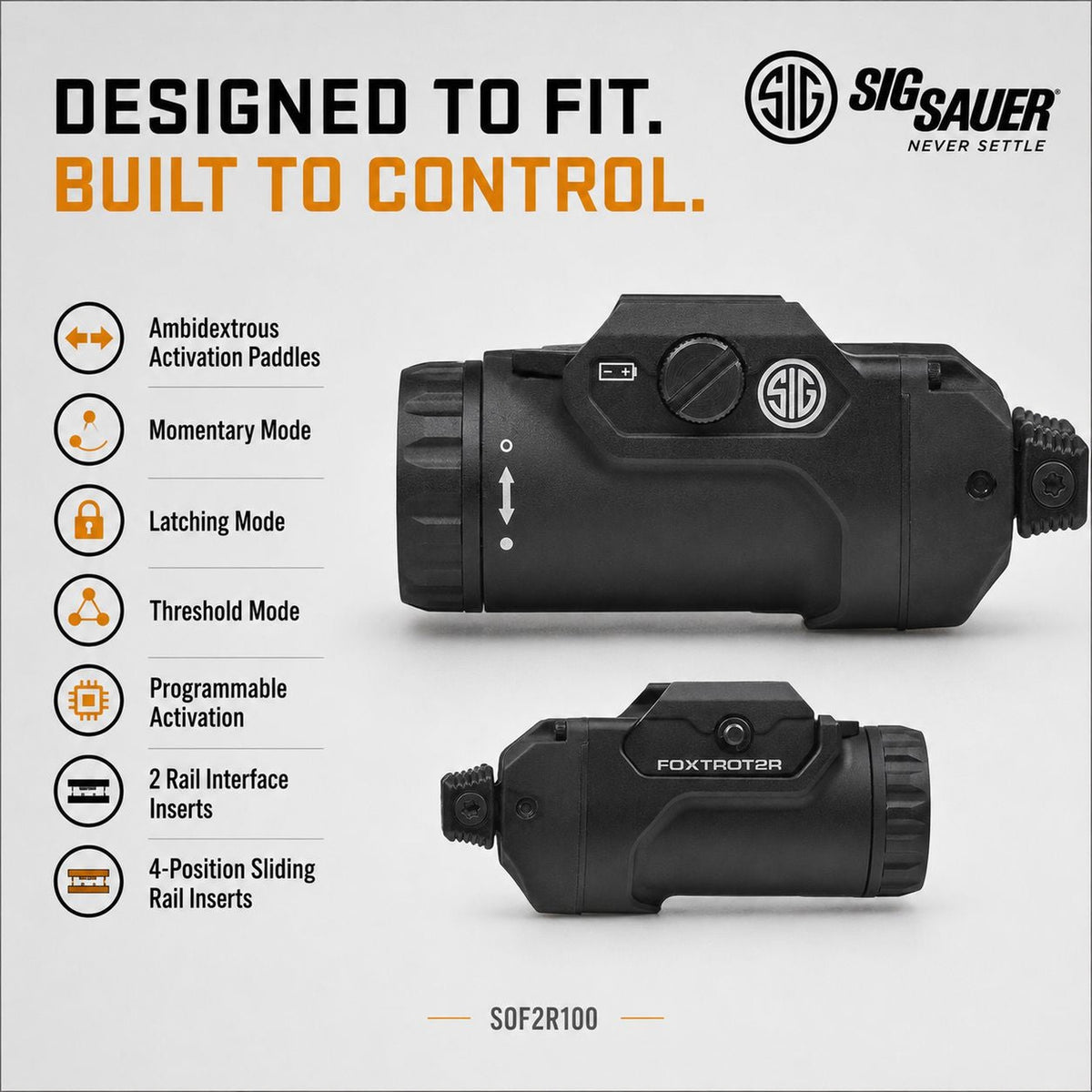SIG Sauer FOXTROT2R 700 lumen black weapon light for pistol accessory rails