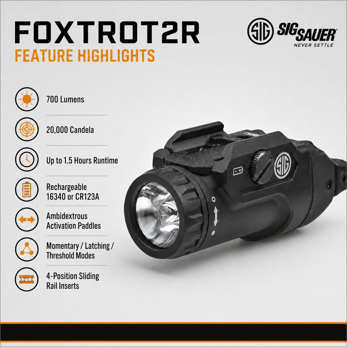 SIG Sauer FOXTROT2R Rechargeable Weapon Light 700 Lumens – SOF2R100