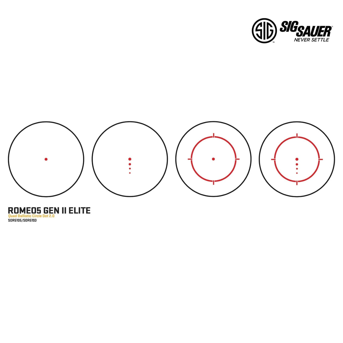 SIG Sauer ROMEO5 Gen II Elite red dot sight with four selectable reticle patterns