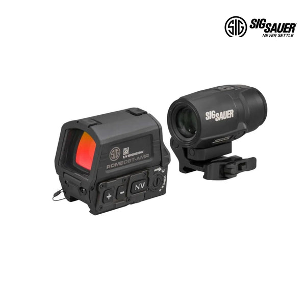SIG Sauer ROMEO8T-AMR red dot sight and JULIET3T-AMR 3x magnifier combo kit in matte black