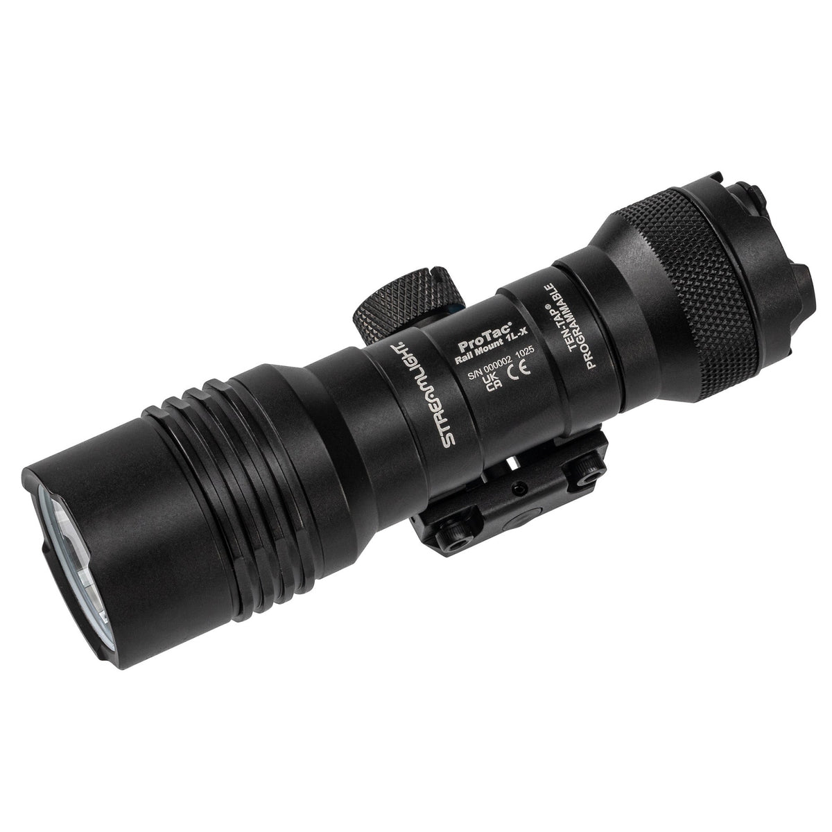 Streamlight ProTac Rail Mount 1L-X USB Pro weapon light with a Jack-Cap tail accepting a remote pressure switch