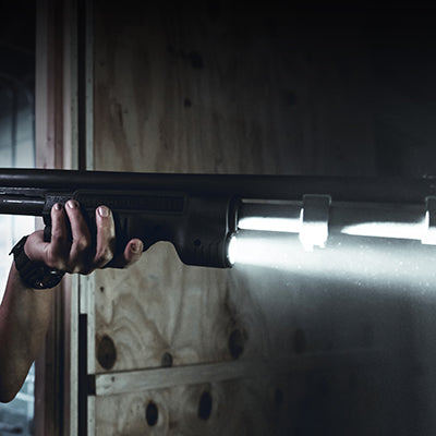 Streamlight TL-Racker forend light for the Mossberg 500 and 590, shown fitted to the shotgun