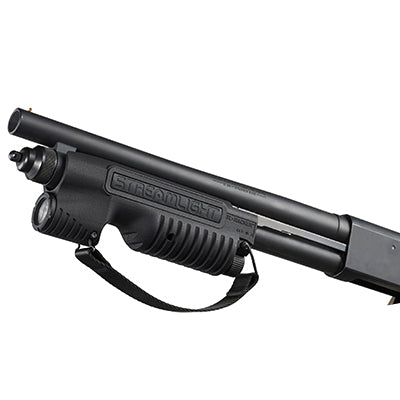 Streamlight TL-Racker forend light fitted to a Mossberg 590 Shockwave firearm