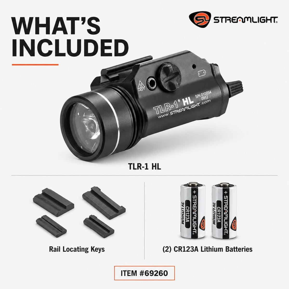 Streamlight TLR-1 HL weapon light running two CR123A cells