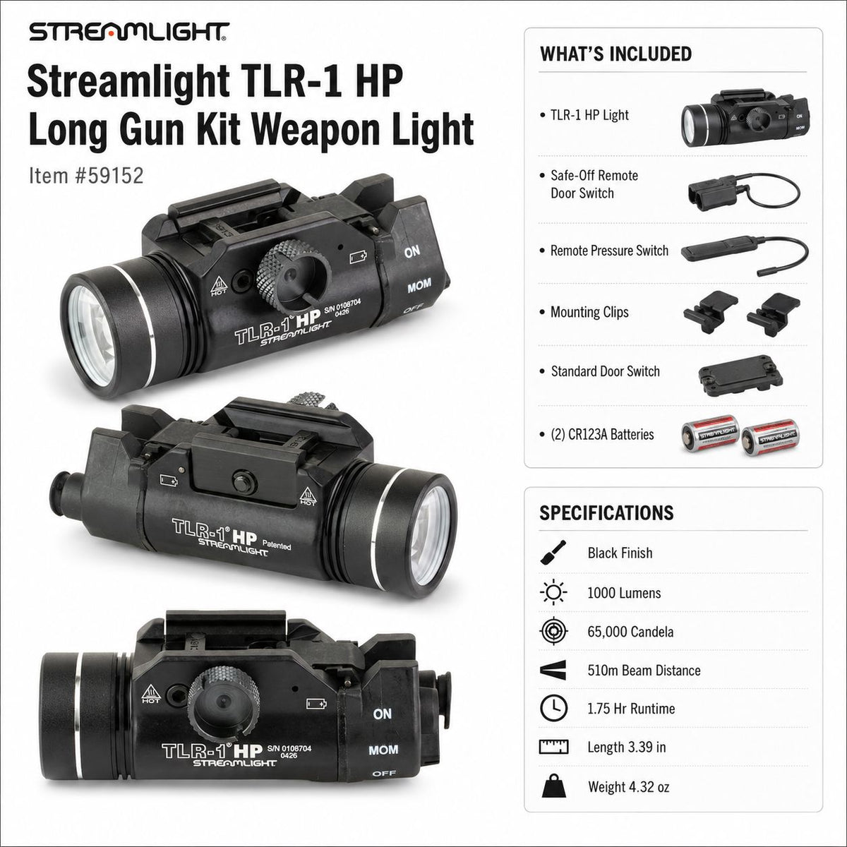 Streamlight TLR-1 HP Long Gun Kit Weapon Light 1000 Lumens – 59152