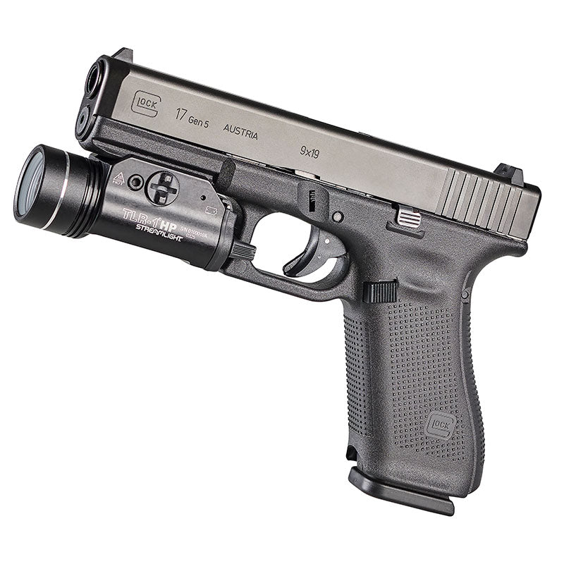 Streamlight TLR-1 HP weapon light running two CR123A lithium cells