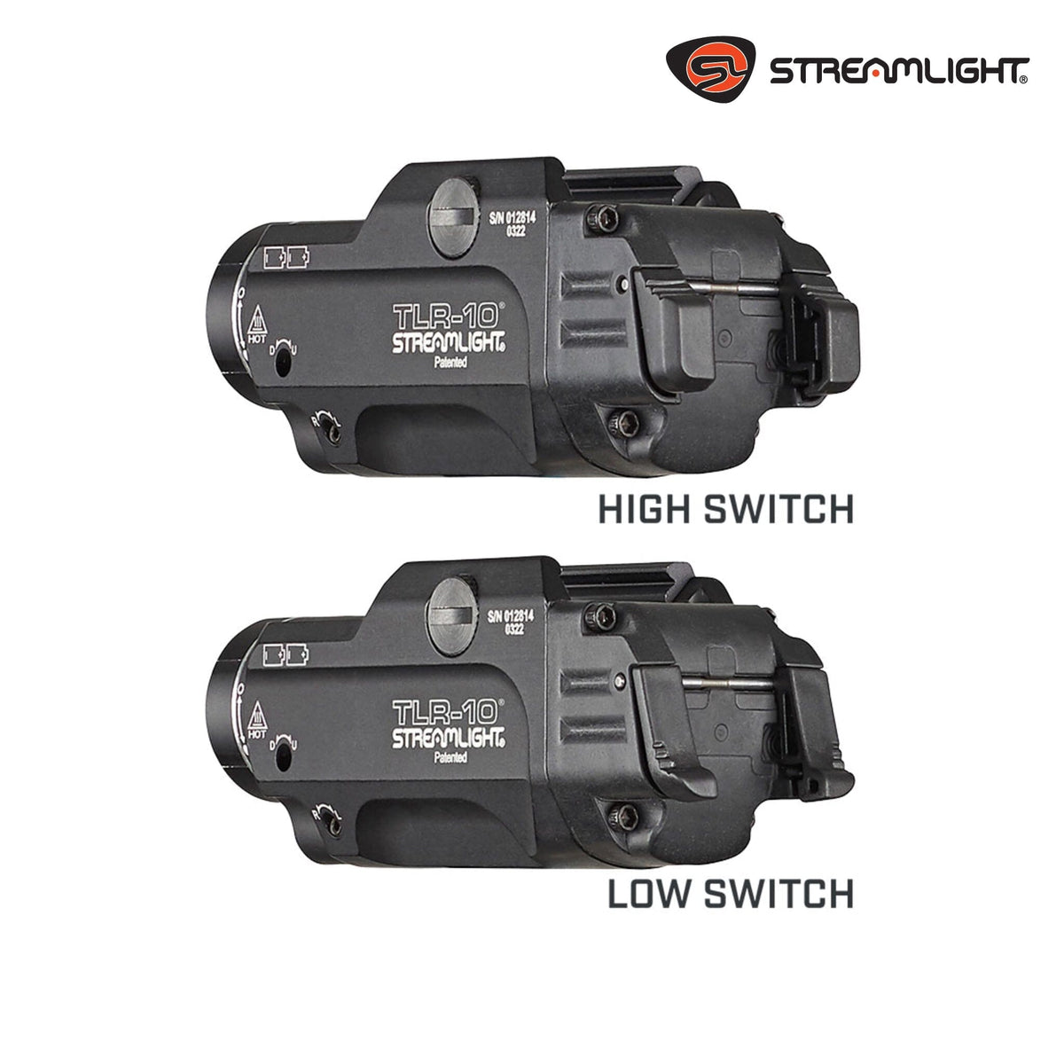 Streamlight TLR-10 Flex weapon light with red laser with interchangeable high and low rear switches