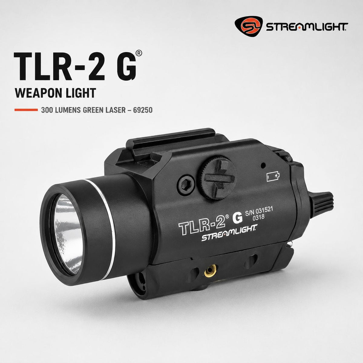 Streamlight TLR-2 G weapon light with green laser running 2.5 hours on two CR123A cells