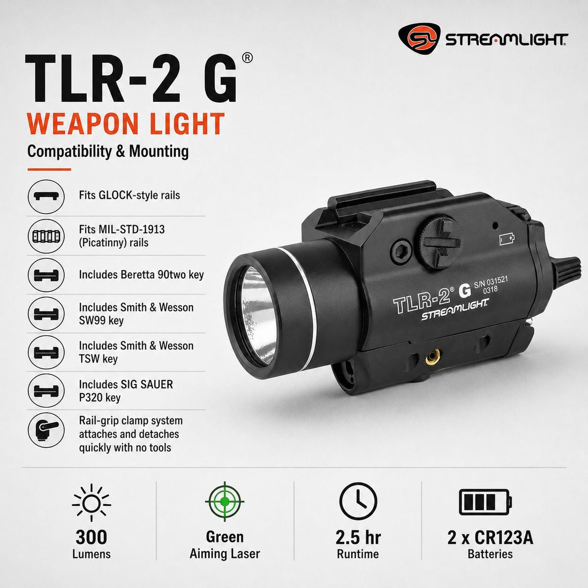 Streamlight TLR-2 G weapon light with green laser machined from 6000-series aluminium
