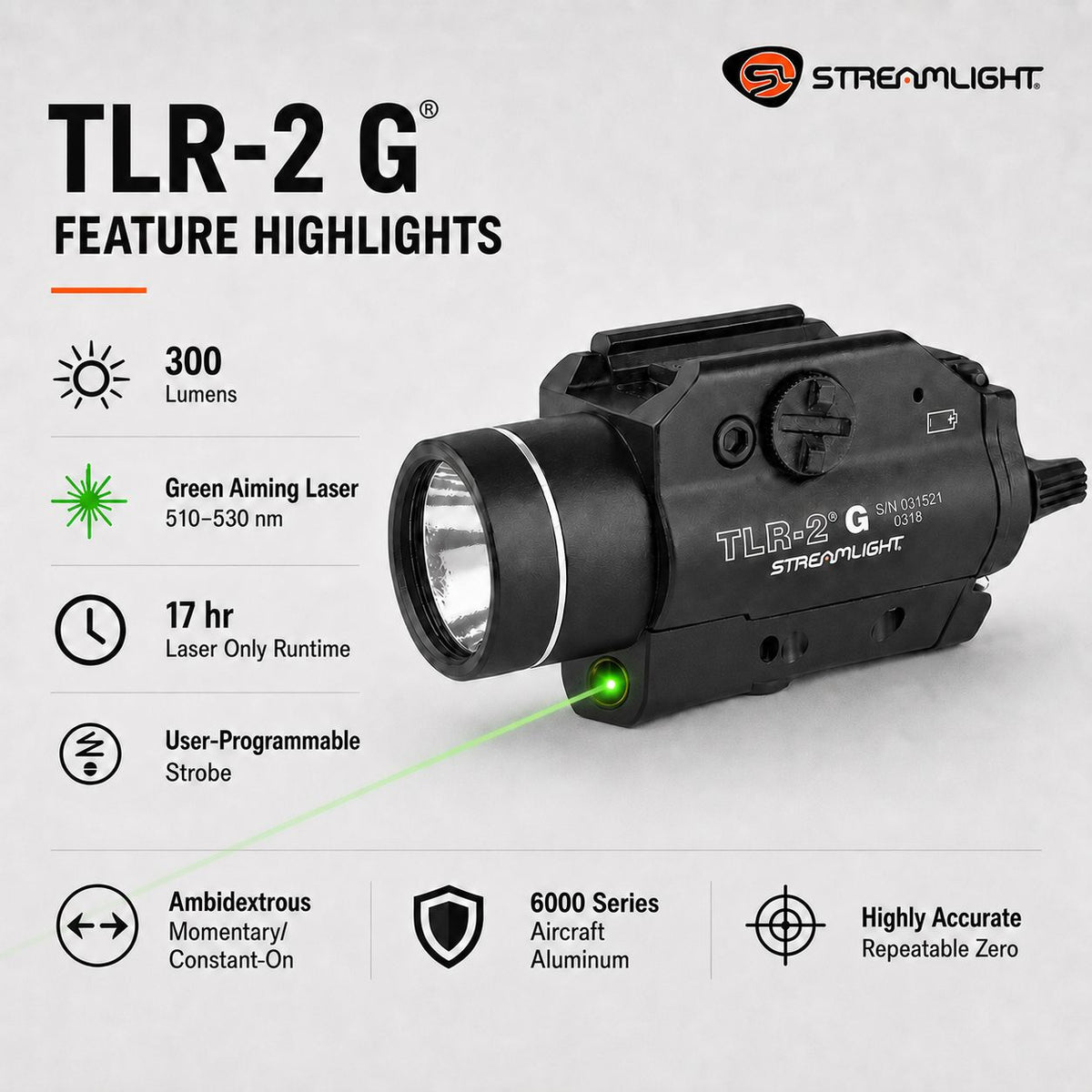 Streamlight TLR-2 G Weapon Light 300 Lumens Green Laser – 69250