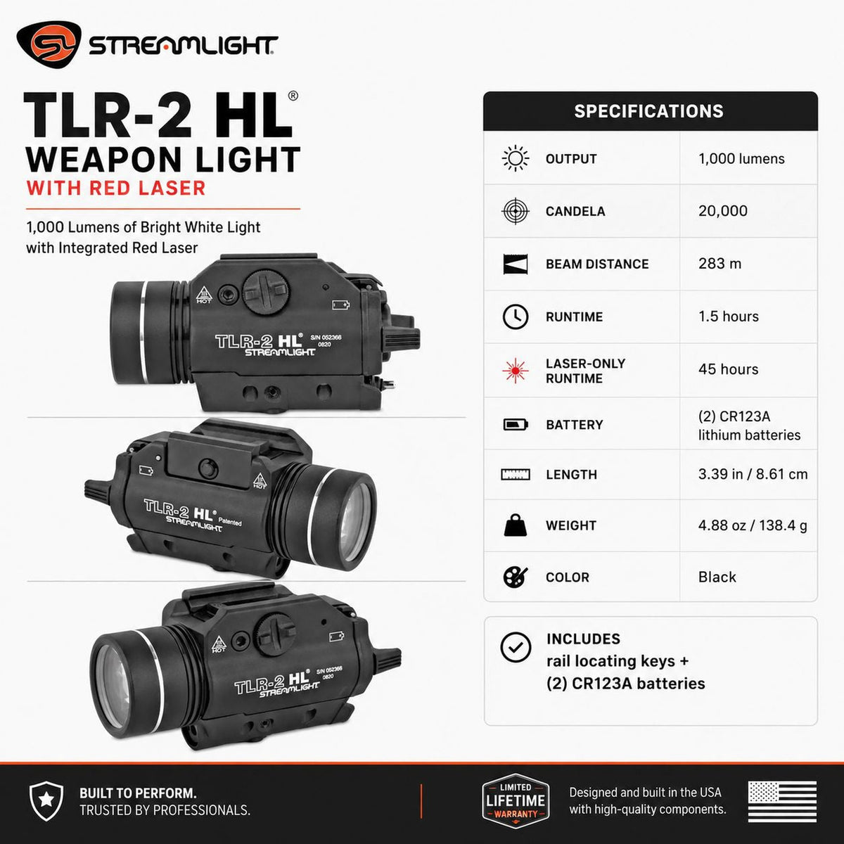 Streamlight TLR-2 HL weapon light with red laser machined from 6000-series aluminium
