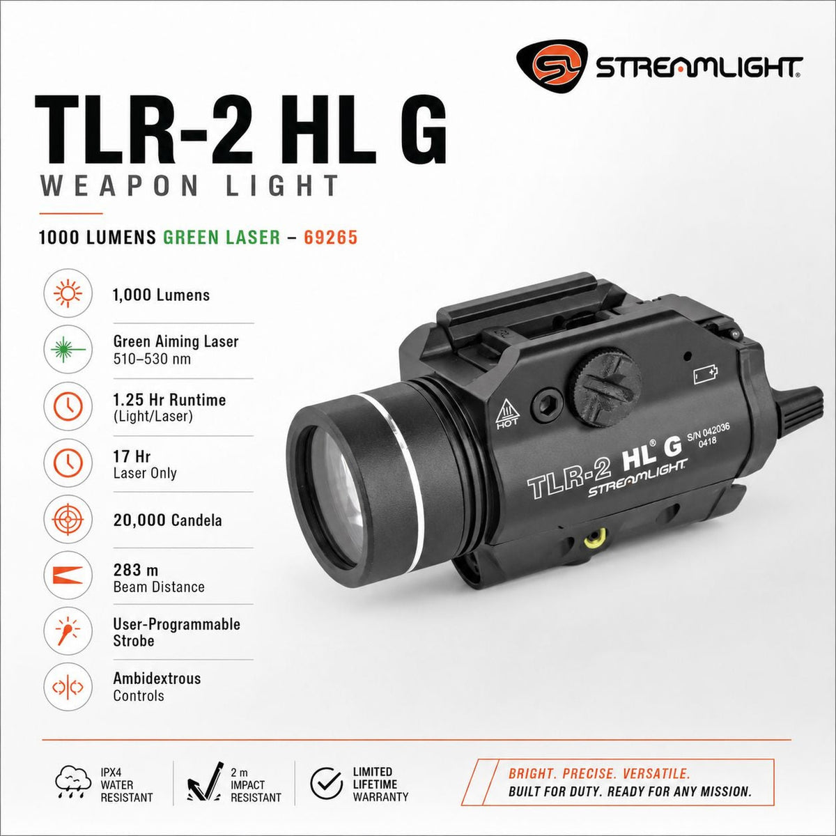 Streamlight TLR-2 HL G weapon light with green laser combining white light with a green aiming laser