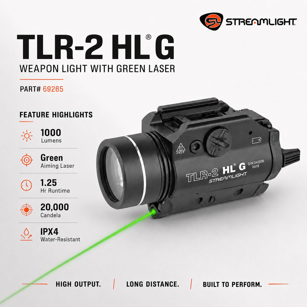 Streamlight TLR-2 HL G weapon light with green laser on a tool-free rail grip clamp