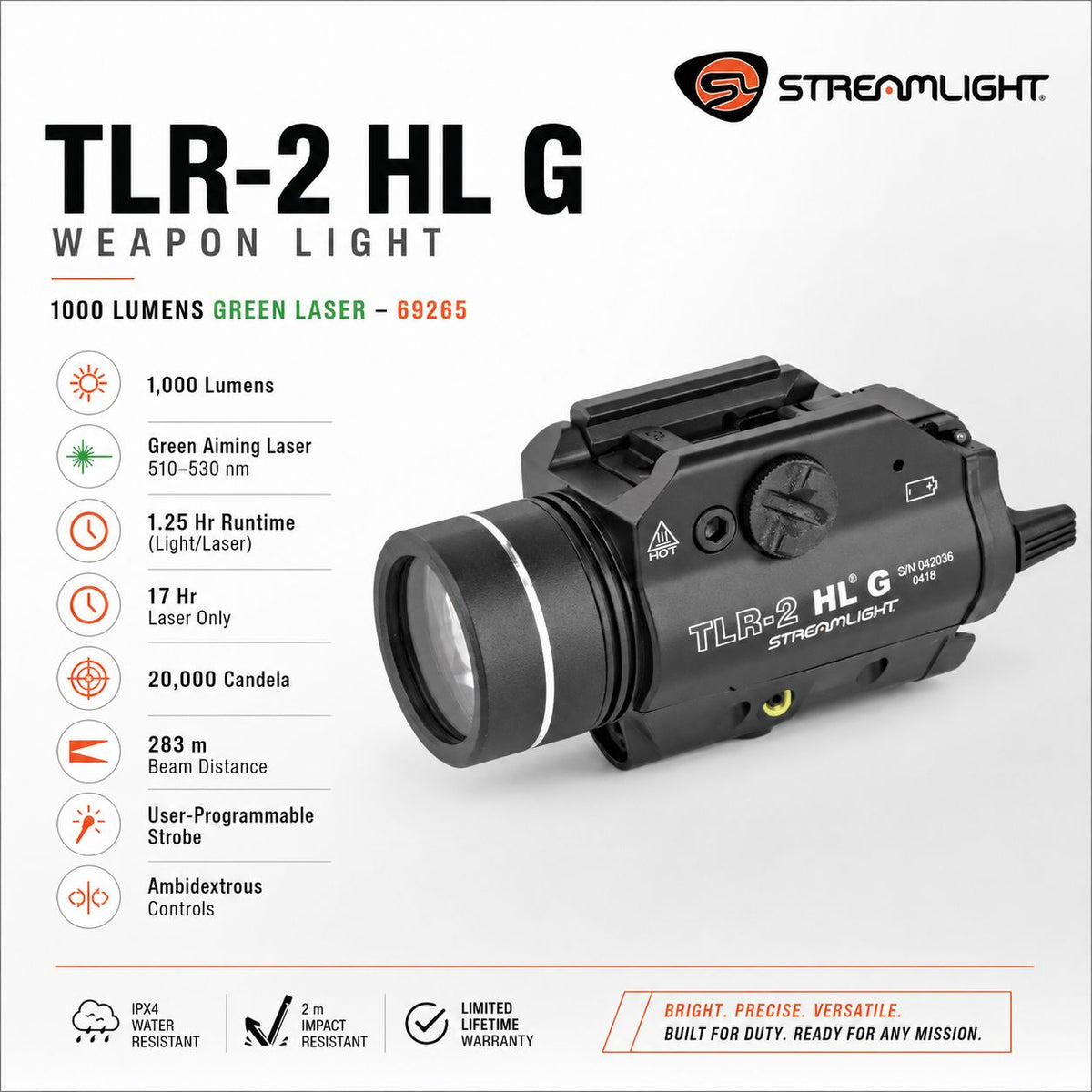 Streamlight TLR-2 HL G weapon light with green laser combining white light with a green aiming laser