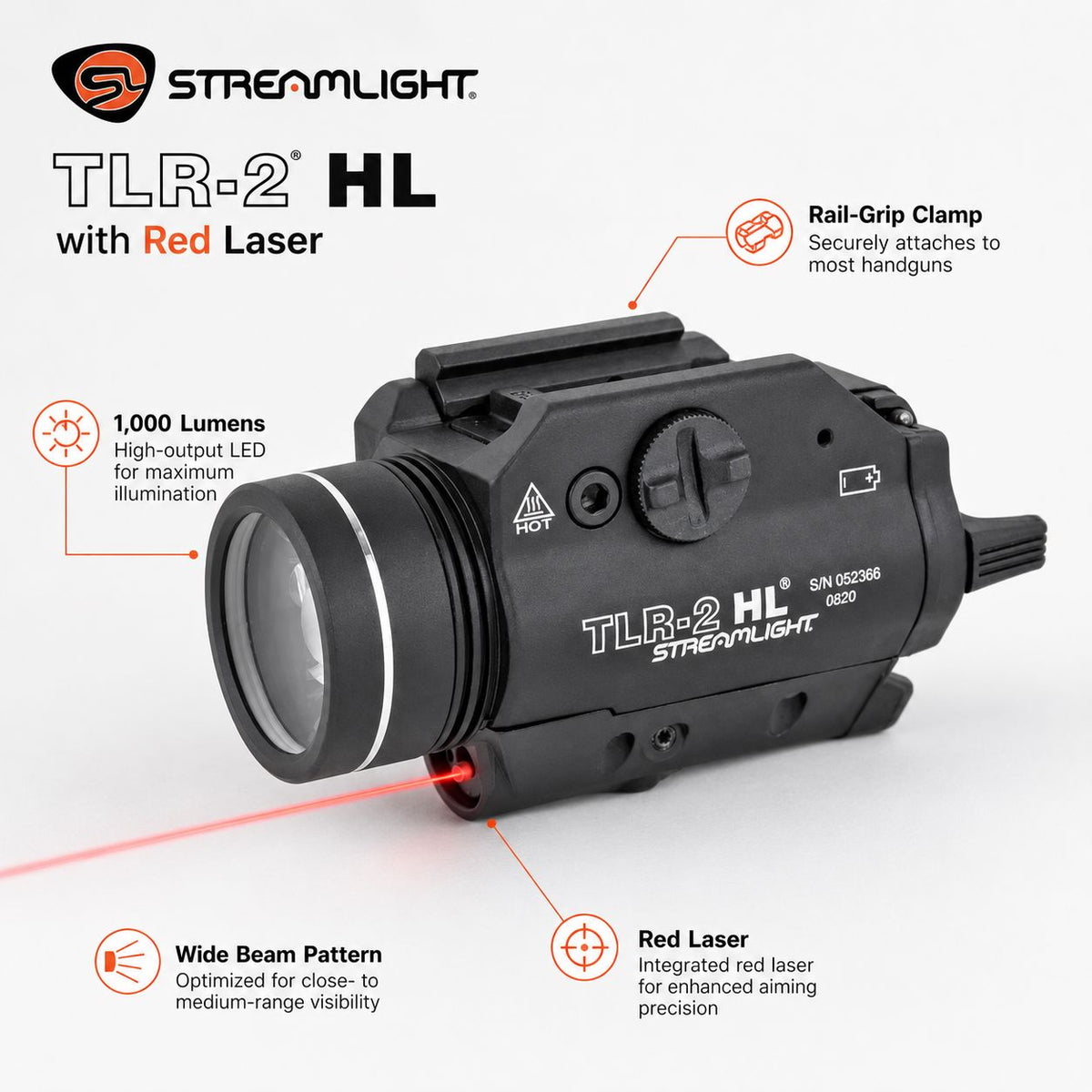 Streamlight TLR-2 HL Weapon Light 1000 Lumens Red Laser – 69261