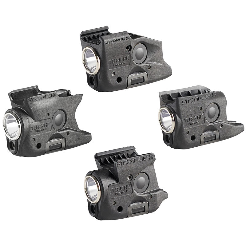 Streamlight TLR-6 HL G weapon light with green laser shown from several angles on a white background