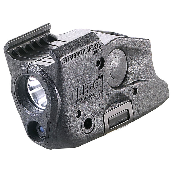Streamlight TLR-6 rail-mount weapon light with red laser shown at an angle on a white background
