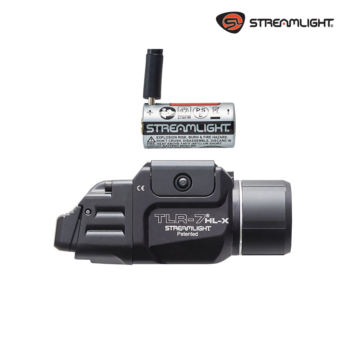 Streamlight TLR-7 HL-X USB weapon light in black powered by an SL-B9 USB-C rechargeable pack or CR123A