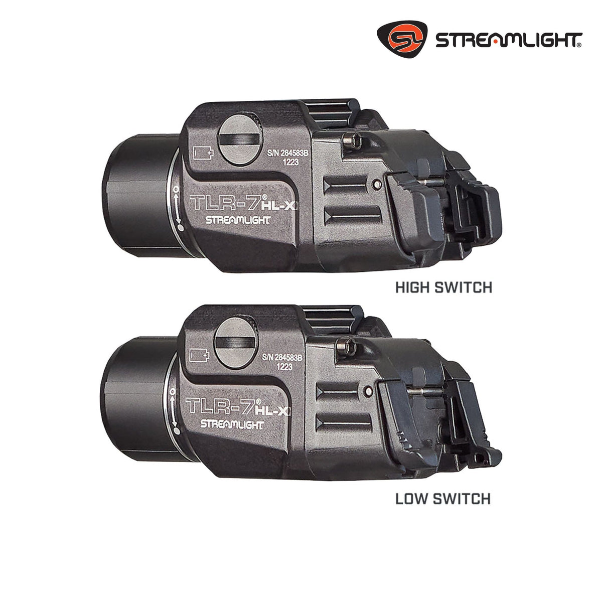 Streamlight TLR-7 HL-X USB weapon light in black weighing 2.88 oz with ambidextrous rear paddle switches