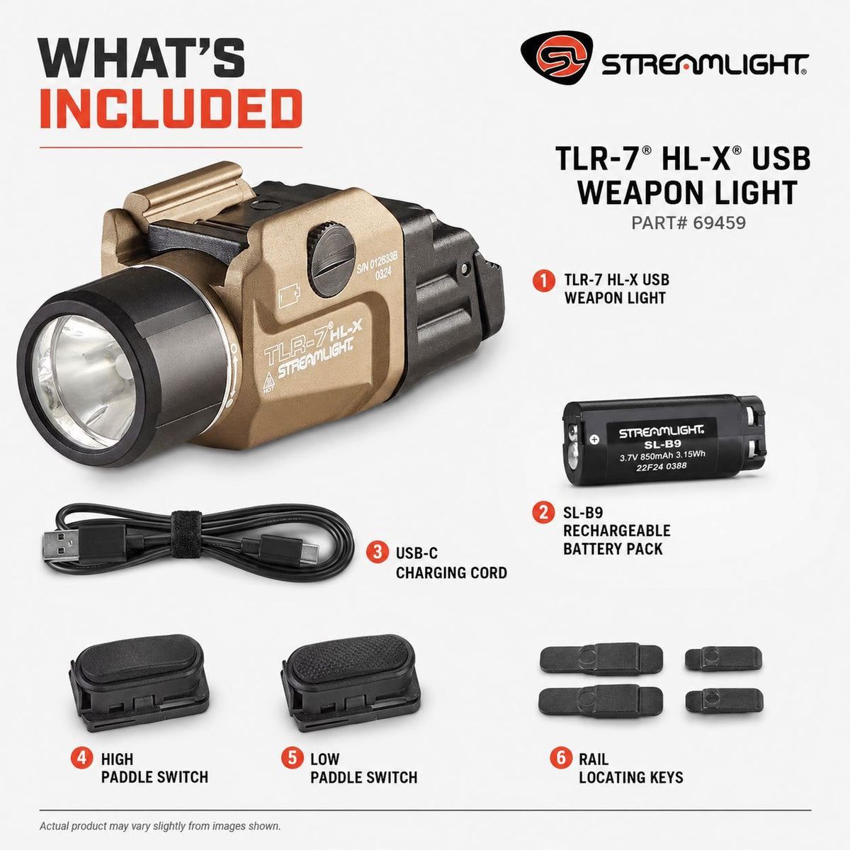 Streamlight TLR-7 HL-X USB weapon light in Flat Dark Earth weighing 2.88 oz in anodised aluminium