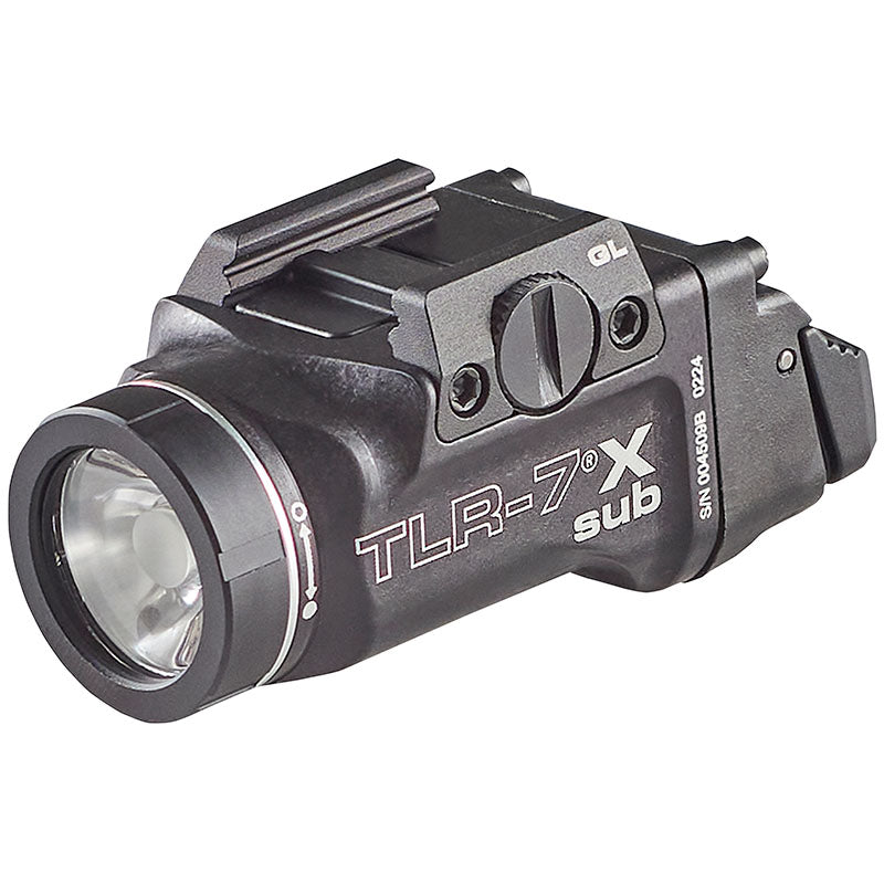 Streamlight TLR-7 X Sub weapon light for 1913 short rails, shown at a three-quarter angle