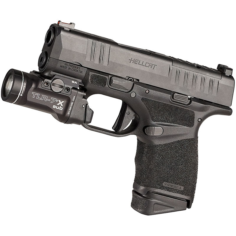 Streamlight TLR-7 X Sub weapon light for the Springfield Hellcat, shown from above