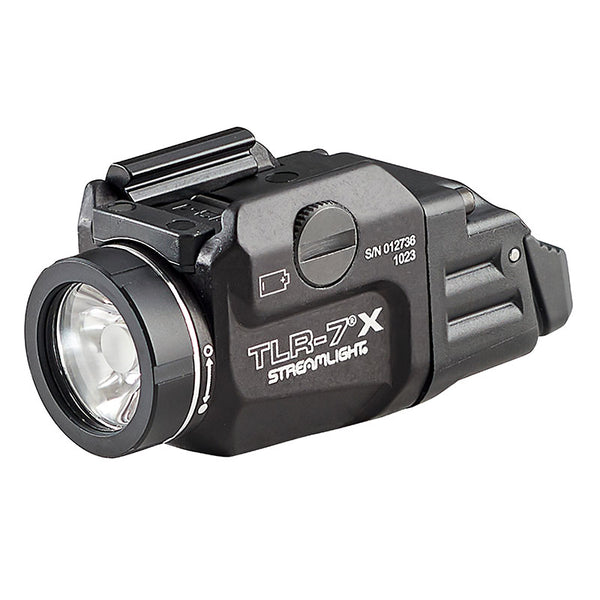 Streamlight TLR-7 X USB weapon light in black shown at a three-quarter angle on a white background