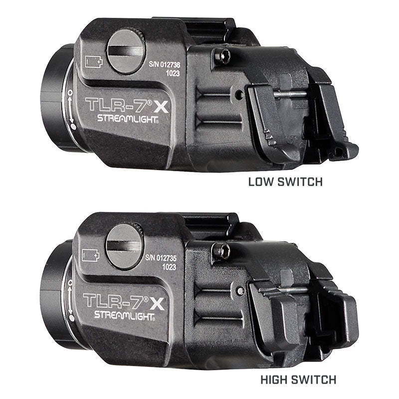 Streamlight TLR-7 X USB weapon light in black shown from two opposing sides in a single frame
