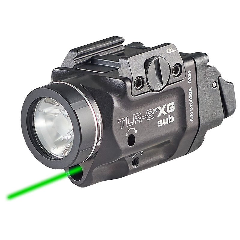 Streamlight TLR-8 X G Sub weapon light for 1913 short rails, shown at a three-quarter angle
