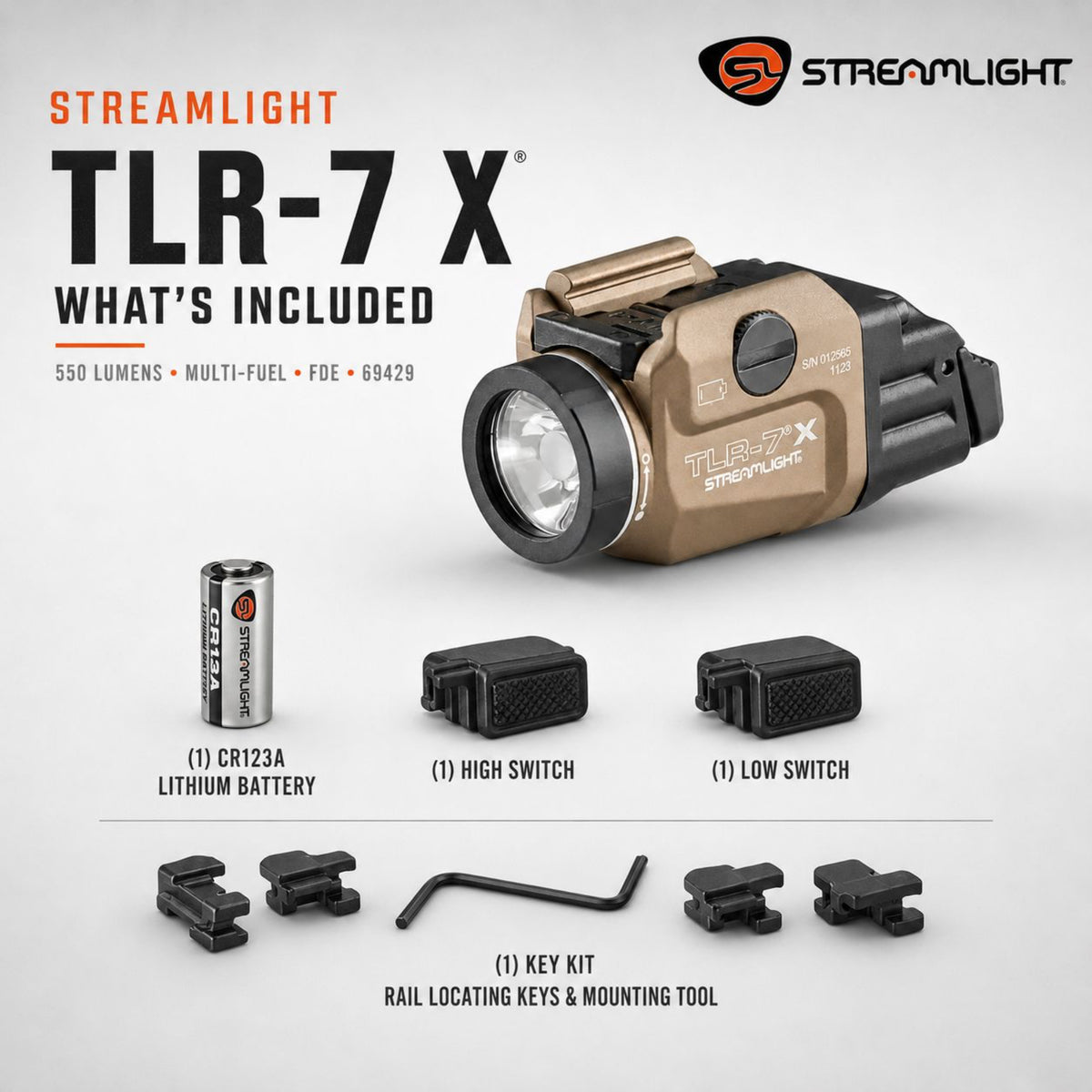 Streamlight TLR-8 X sub weapon light with red laser measuring 2.51 inches long
