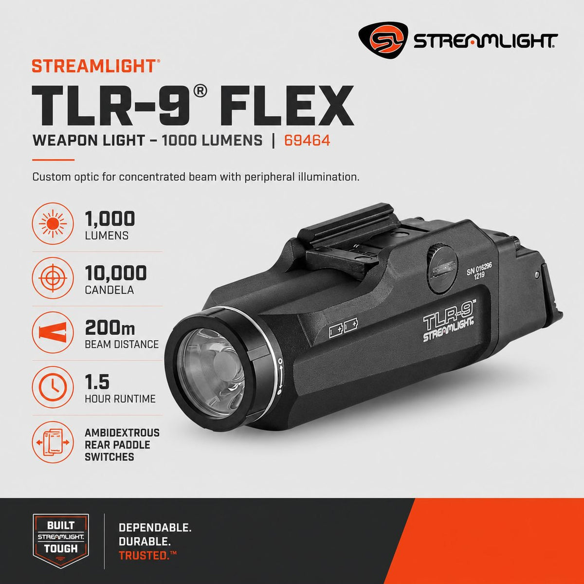 Streamlight TLR-9 Flex weapon light with interchangeable high and low rear switches