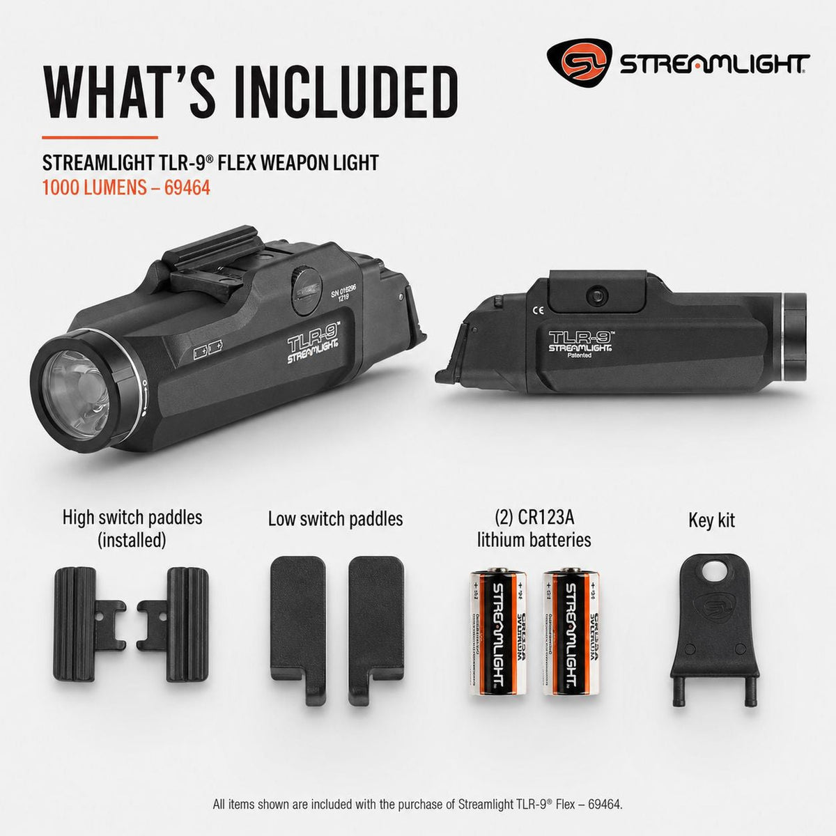 Streamlight TLR-9 Flex weapon light rated IPX7 at 4.26 oz