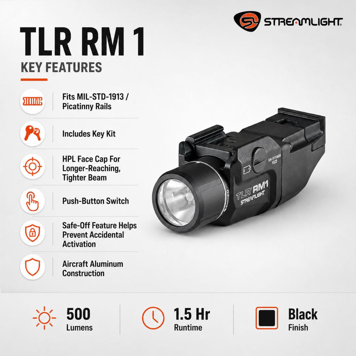 Streamlight TLR RM 1 weapon light rated IPX7 for rifles and carbines