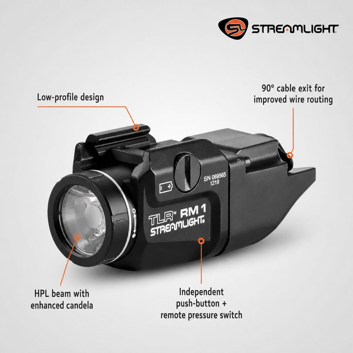 Streamlight TLR RM 1 weapon light system at 3.64 inches and 3.02 oz