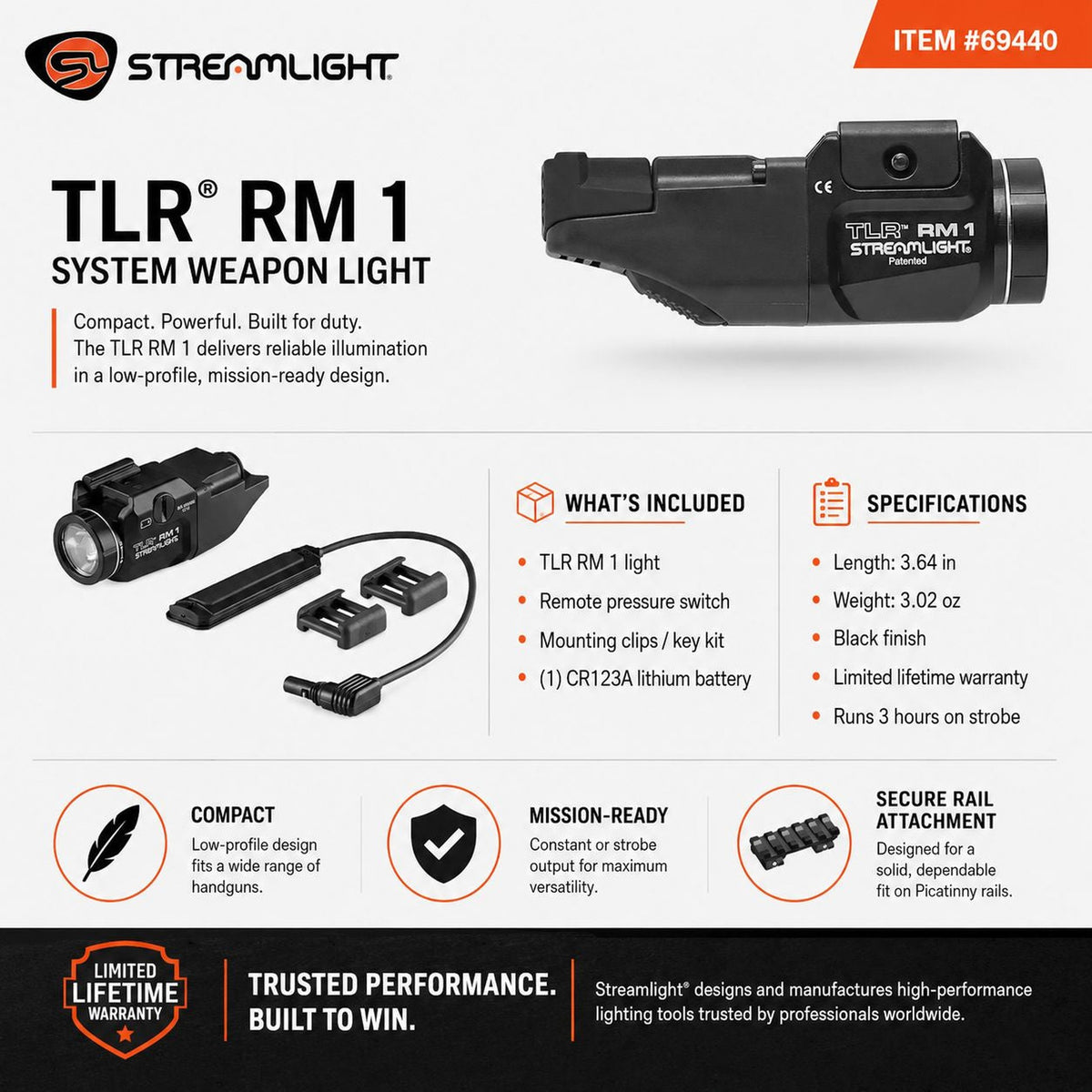 Streamlight TLR RM 1 weapon light system on a MIL-STD-1913 Picatinny mount