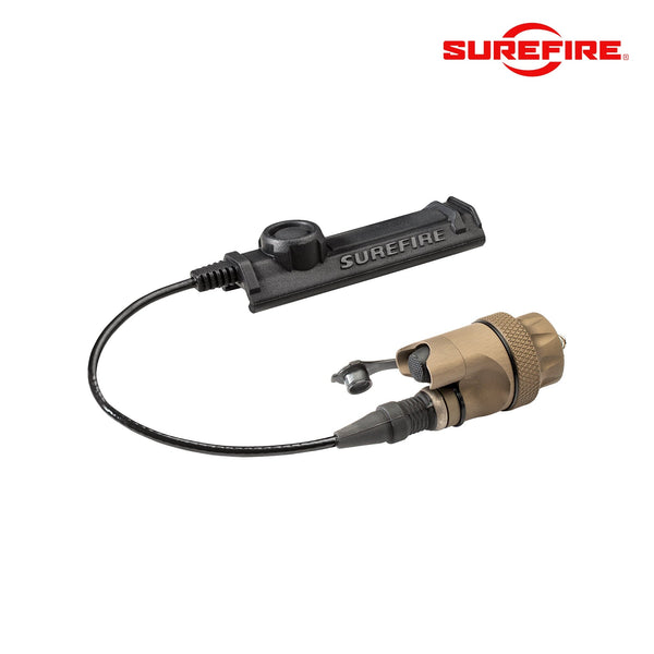 SureFire DS-SR07 Scout Light dual switch assembly in tan combining a tailcap click switch with a remote tape pad