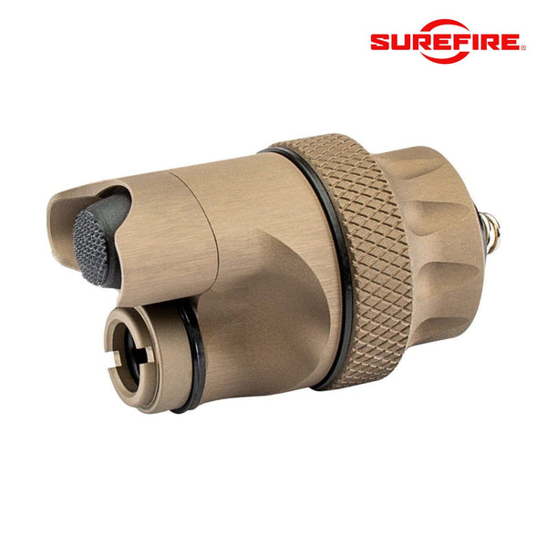 SureFire DS00 Scout Light tailcap switch in tan for momentary and constant-on operation